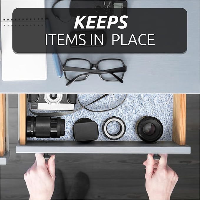 FIFTY FEET 18X384 Inch Shelf Liner with Scissor & Tape Measure for Kitchen Cabinets, PVC Drawer Liner for Dresser Non-Slip Bathroom, Non-Adhesive Cabinet Liner Washable (Pale Blue)