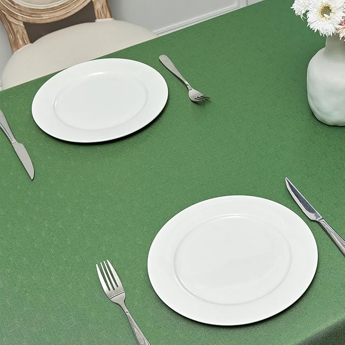 Rectangle Tablecloth Waterproof 52x70 inch Linen Textured Table Cloth Stain and Wrinkle Resistant Washable, Decorative Fabric Table Cover for Dining, Party and Camping, Green