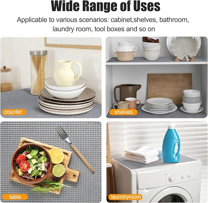 Songrey Non-Adhesive Drawer and Shelf Liner, Non Slip Cabinet Liners, Protect Kitchen Cupboard, Bathroom Drawers, Breathable, Thick Strong Grip mat (17.5IN x 20FT, Cream)
