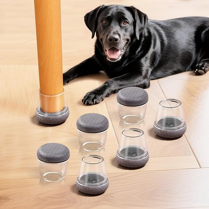 Chair Leg Floor Protectors for Hardwood Floors – Smooth Nylon Base Won’t Trap Cat or Dog Hair, Clear Silicone Caps No Scratch & Silent on Carpet & Tile (32 Pack, Fits 3/4" to 1")