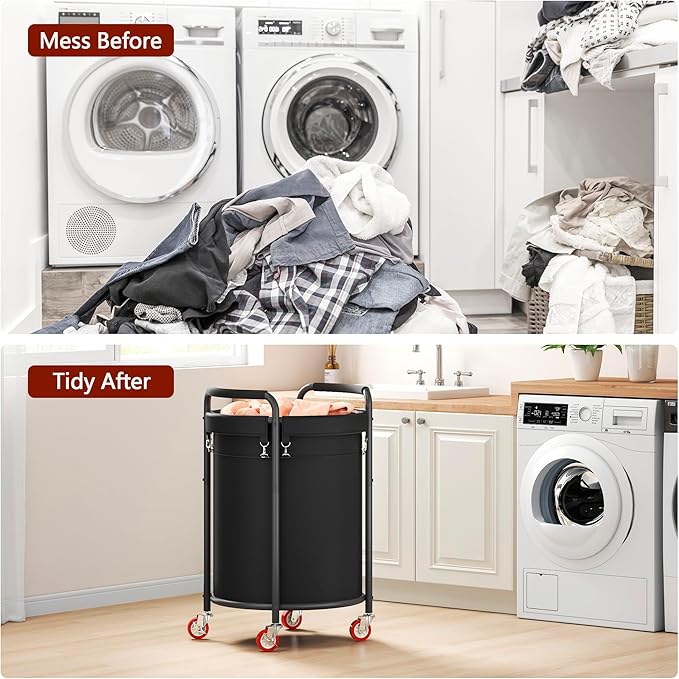 FAVOOSTY Laundry Hamper with Shelf, 70L Laundry Basket Organizer, Laundry Hamper with Shelf, 2 Section Laundry Sorter for Laundry Room Organization (Black1)