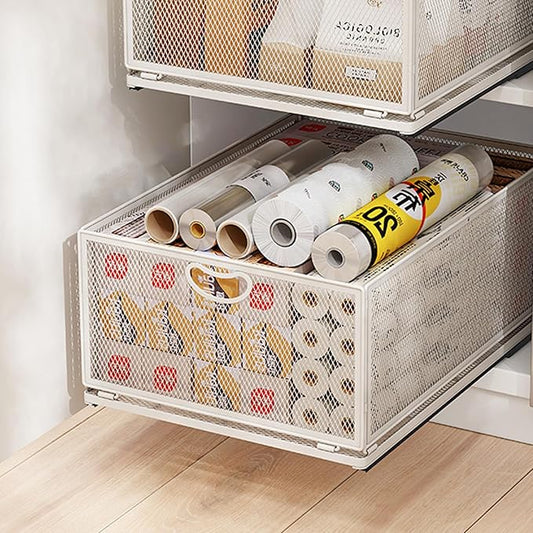 Pull out Cabinet Organizer with Sliding Drawer, 1 Pack Under Sink Organizers and Storage Rack, Adhesive Nano Film Heavy Duty Slide out Pantry Shelves for Kitchen,Sink, 9.6"W x15.7"D x 8.4"H