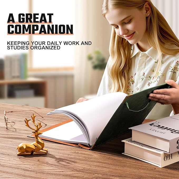 Ovesmusl PU Leather 3 Ring Binder Fits 8.5"x11" Letter Size Paper, 1.5 Inch Round Ring Binder Holds 350 Sheets, Notepad Paper Cover Loose Leaf Organizer, Black Sun