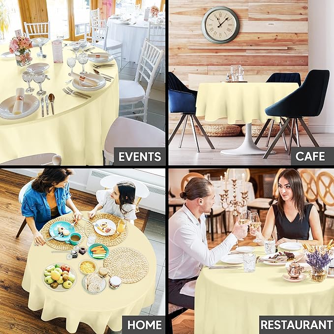 Utopia Kitchen Round Table Cloth 2 Pack(60 Inches, Ivory), Tablecloth Machine Washable, Polyester Table Cover for Dining, Buffet Parties, Picnics, Events, Weddings and Restaurants