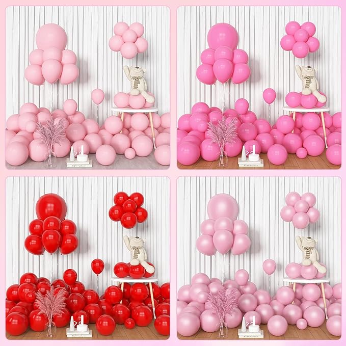 Amandir 153pcs Pink and Red Balloon Arch Garland Kit, Different Sizes 18 12 10 5 inch Latex Pearlescent Hot Pink Heart Confetti Valentines Balloons for Birthday Proposal Wedding Party Decorations