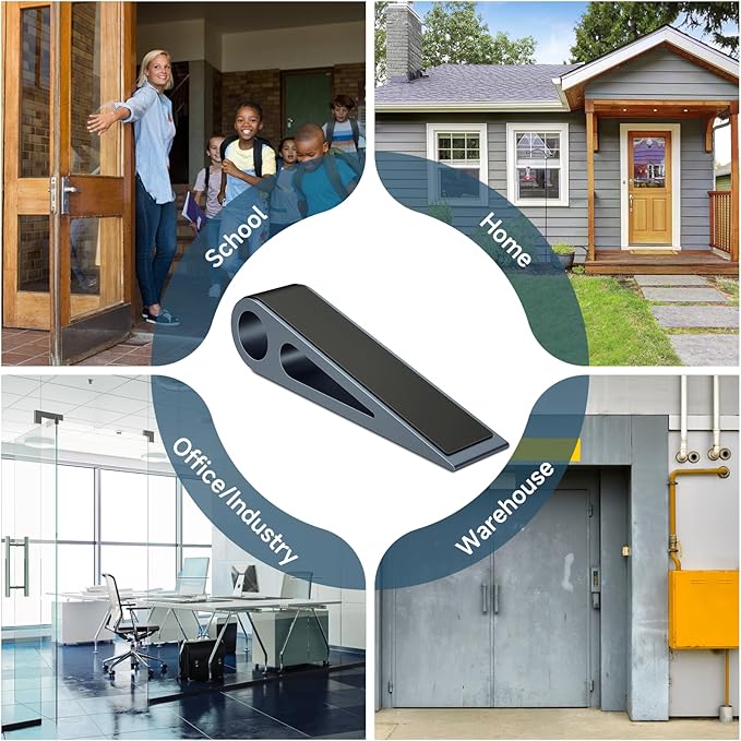 4 Pcs Heavy Duty Door Stopper for Bottom of Door, Aluminum & Rubber Door Stop Wedge- Keep Doors Open in Home, Apartment, Office, Hotel, 4.92L*1.02W*1.22H Inch, Blue
