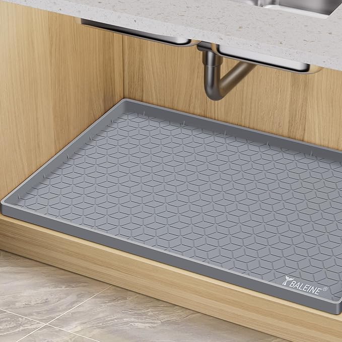 BALEINE 28''×22'' Under Sink Mat, Waterproof Food Grade Silicone Undersink Mat, Cabinet Shelf Drip Tray, Under Sink Liner for Kitchen, Bathroom (Charcoal)
