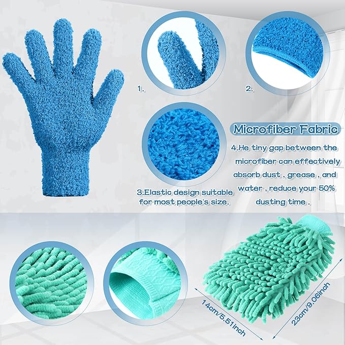 Potchen 6 Pcs Microfiber Dusting Mitt Gloves Microfiber Washable Dusting Gloves Car Wash Mitt for Leaf Cleaning Plant
