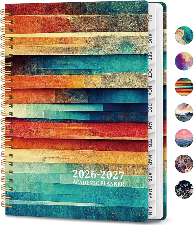 Academic Planner 2026-2027, Weekly and Monthly Calendar Book, July 2026 – June 2027, Hardcover Planner with Tabs, Perfect for Teachers, Students, Women & Men, A5 (6.4" x 8.5") - Wood