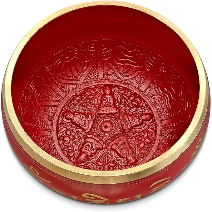 Tibetan Singing Bowl Set | Sacred Mantra Bowls | (Red 4 Inches)