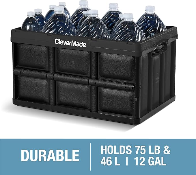 CleverMade Collapsible Storage Bins - Royal Blue 3 Pack 46L - Stackable Containers Heavy Duty Capacity Folding Crates - Space-Saving for Home