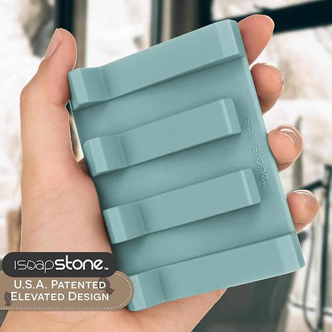 iSoapStone Silicone Soap Dish (USA Patented) Self Draining Bar Soap Holder for Shower Bathroom Sink, Drying Soap Dish Tray Sponge Holder Easy Cleaning Soap Saver Mat Travel Accessories (Teal, 1)