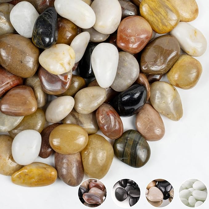 40lbs Pebbles for Landscaping, 1-2Inch Mixed Color Natural River Rocks for Aquarium, High Polished Decorative Stones for Vase Filler Fish Tank Gardening