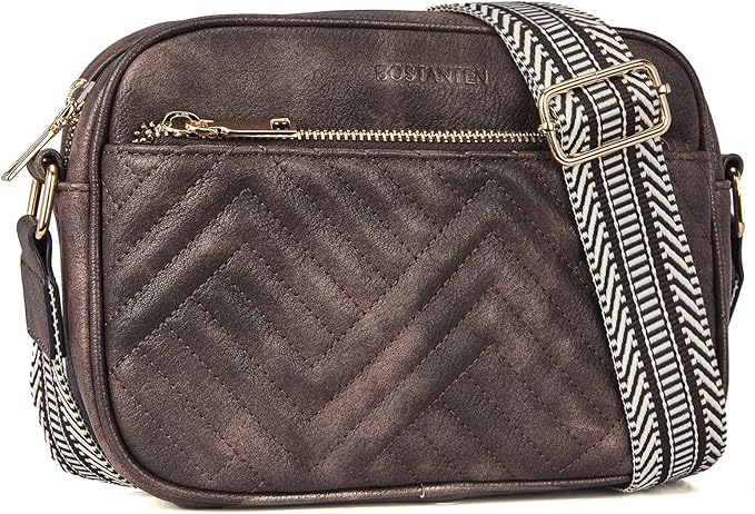 BOSTANTEN Quilted Crossbody Bags for Women Vegan Leather Purses Small Shoulder Handbags with Wide Strap