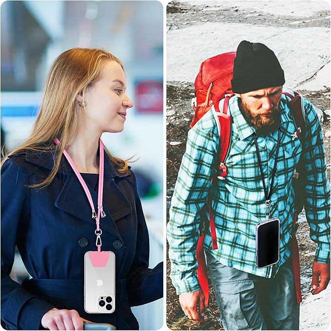 CACOE Phone Lanyard 2 Pcs-2 Pcs Adjustable Neck Strap, 4 Pcs Patches, Universal Crossbody Multifuctional Cell Phone Lanyards Compatible with Most Smartphones(Black+Bright Pink)