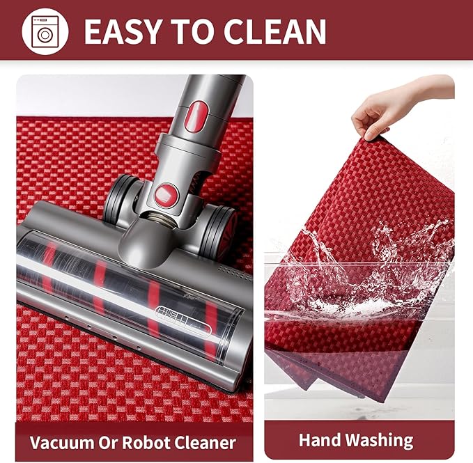YDKGL Kitchen Rugs Mat Non Slip Washable, Super Absorbent Kitchen Mats for Floor, Rubber Backing Soft Braided Standing Floor Mats Sink Mat Runner Rug, Easy to Clean and Maintain, Red 17"x30"