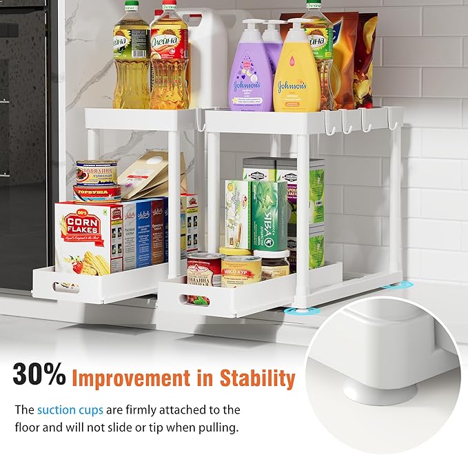 2 Pack Pull-Out Storage Organizers, Under Sink Organizer and Storage for Bathroom & Kitchen, Multi-Purpose Under Cabinet Organizers and Storage, Black