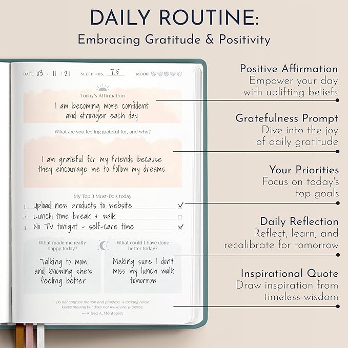 RYVE Daily Gratitude Journal for Women, 6-Month Guided Positivity & Wellness Journal with Prompts, Affirmations, Mindfulness, For Self-Reflection & Manifestation