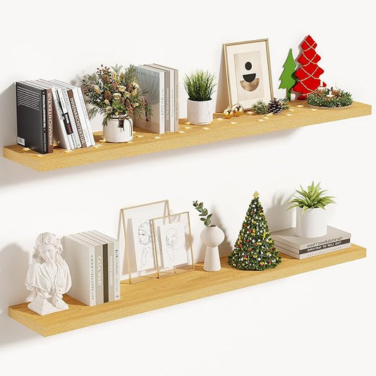 Vivelove 10" Deep Floating Shelves with Invisible Brackets, 47" Wall Shelves for Bathroom Bedroom Kitchen Living Room Laundry Room, Modern Rustic Shelves for Home Decor, 47.2"x10.2"x1.5"Set of 2, Oak