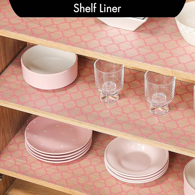 Cooyes Shelf Liner, Non-Adhesive Drawer and Cabinet Liner, EVA Washable Oil-Proof Shelf Paper for Kitchen Cabinets, Refrigerator, Storage, Desks with Modern Pattern