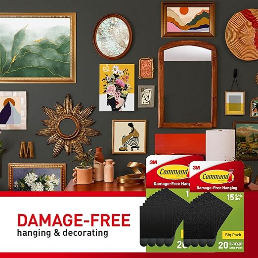 Command 15 lb Large Picture Hanging Strips 40 Pairs, (80 Command Strips) Damage Free Hanging Picture Hangers, No Tools Great for Home Decor, Black Adhesive