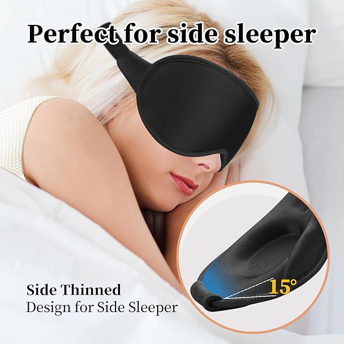 3D Sleep Mask for Men&Women, 2 Pack Contour Eye Masks for Sleep, Side Sleeping Mask for Men&Women, Blackout Eye Mask for Sleeping Eye Mask, Airplane Travel Essentials, Meditation Black Cooling Silk