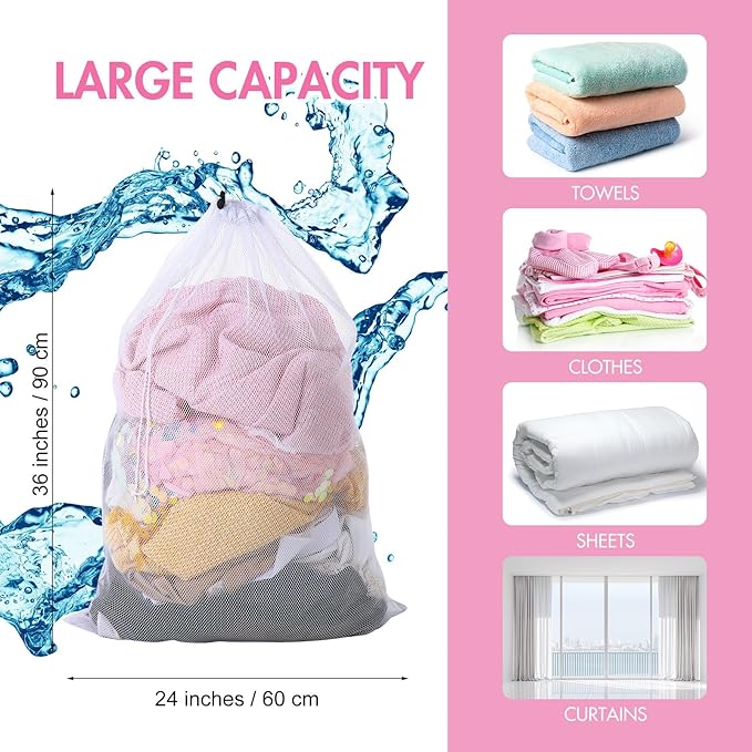 Berlune 30 Pack Large Mesh Laundry Bags, 24 x 36 Inch Bulk Wash Set with Drawstring for Commercial Use, Dorms, Vacation Rentals, Laundromats, Apartments & Facilities(White)