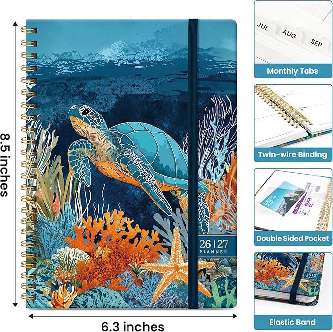 Planner 2026-2027, Academic Year Monthly and Weekly Calendar Planner, Jul 2026 - Jun 2027, Hardcover Teacher Student Planning Agenda book with Tabs, Perfect for School Office Supplies, 6.3" x 8.5" - Deep Bearings