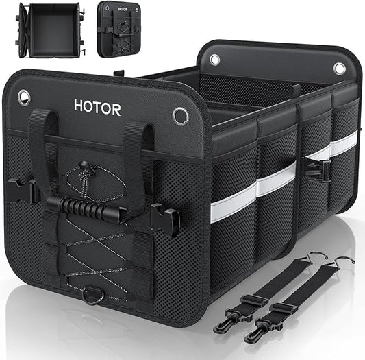 HOTOR Trunk Organizer for SUV – Car Storage Box with Reflective Strips, Collapsible Car Organizer with Large Capacity, Essential Car Accessories for Truck, Van & Sedan, Black, 22.1" x 13.0" x 12.0"