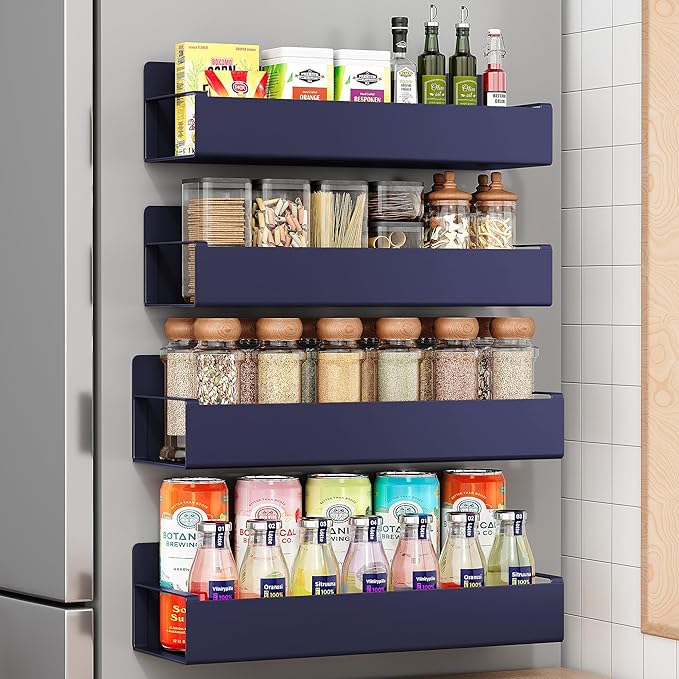 4 Pack Moveable Fridge Magnetic Spice Racks,Metal Purple