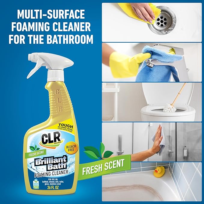 CLR Brilliant Bath Foaming Bathroom Cleaner Spray - For Use On Toilet, Bath, Shower, Sink, Glass, Stainless Steel - Fresh Scent, 26 Fl Ounce Bottle (Pack of 4)