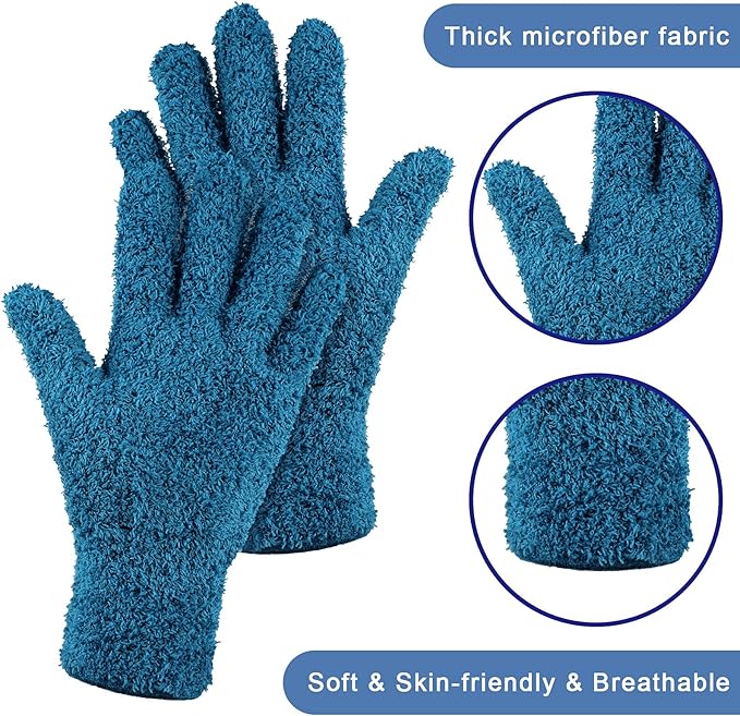 Patelai 3 Pairs Microfiber Plant Dusting Gloves Leaf Cleaning Gloves for Indoor Plants, Blinds, Furniture, House (Medium, Dark Blue, Gray, Khaki)