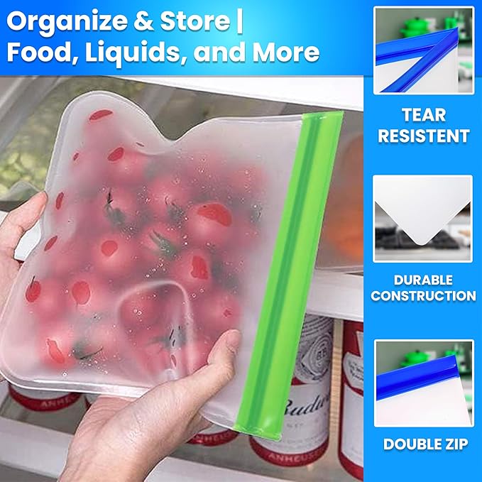 10-Pack Reusable Silicone Food Storage Bags – BPA-Free, Leakproof Ziplock Set | Includes 3 Snack, 4 Sandwich & 3 Gallon Sizes | Eco-Friendly & Freezer-Safe for Meal Prep & Food Storage