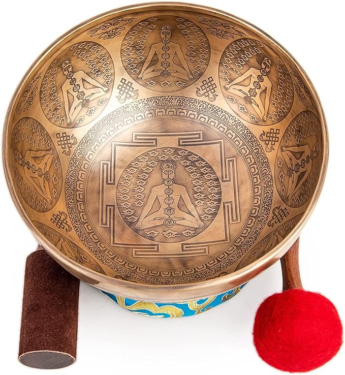 Large Tibetan Singing Bowl Set - 9" Master Healing Grade For Sound Bath Chakra 7 Metal Meditation Yoga By Himalayan Bazaar