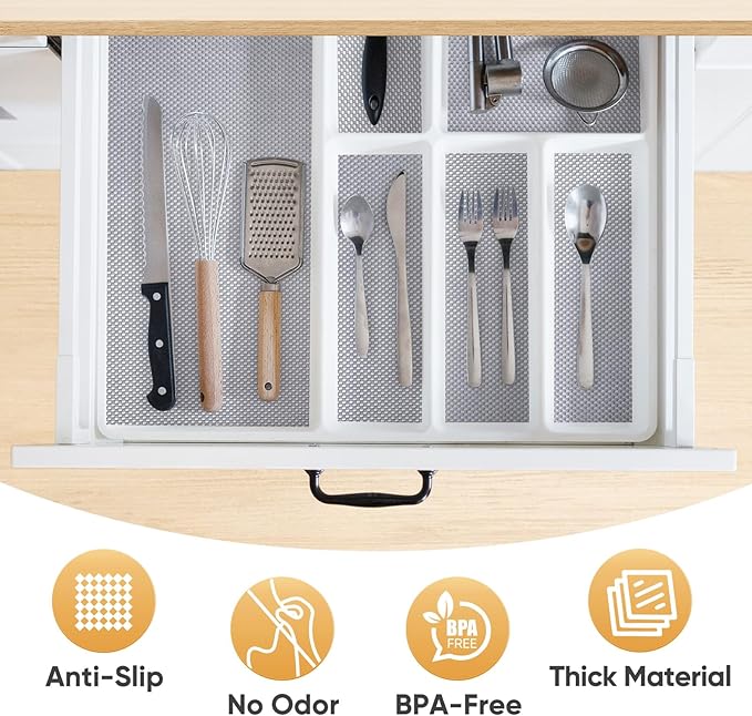 BALEINE Cabinet Liner, Drawer and Shelf Liner for Kitchen Cabinets Non-Adhesive, Non-Slip Protect Desks, Cupboard, Drawers, Shelves, Tableware (12 in x 20 Ft, Black)