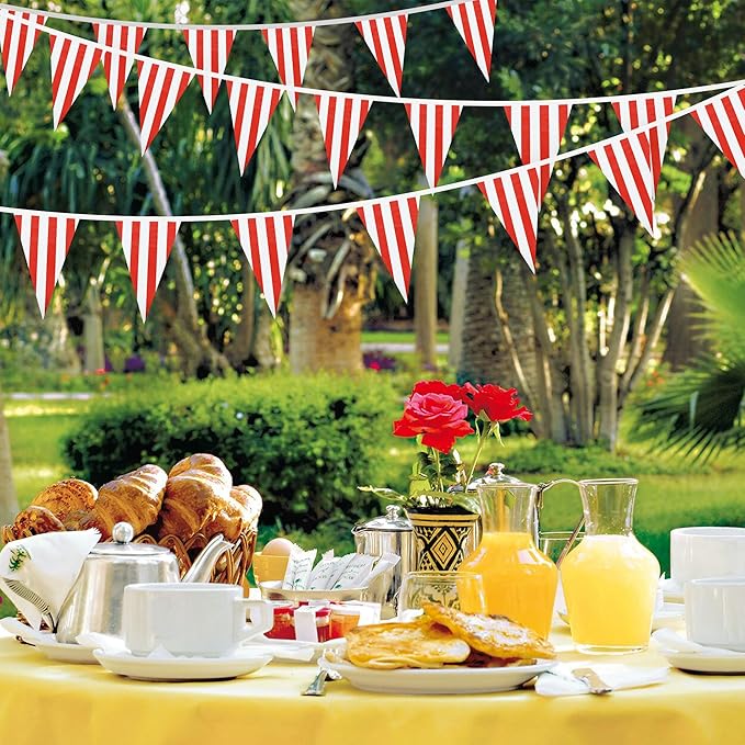 BEISHIDA 100ft 48pcs Red and White Checkered Racing Pennant Flags Banner, Reusable Bunting String Triangle Flags, New Year Party Decoration, Kids Birthday, Indoor and Outdoor Events
