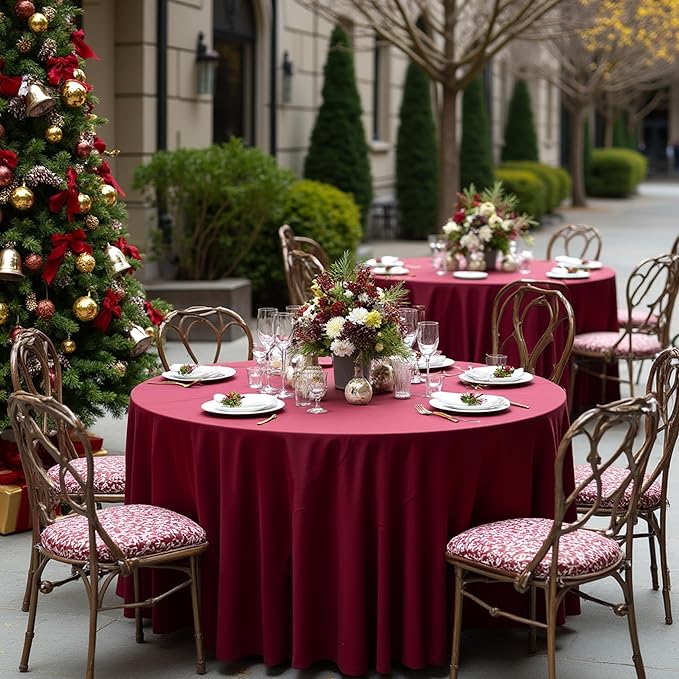 sancua 120 Inch Round Tablecloth, 8 Pack Burgundy - Circle Polyester Fabric Table Cloth for Chiristmas Party Reception Banquet Birthday, Washable Formal Table Cover (Fit 48-96 Inch Tables)