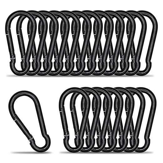 KINLINK 20 Pack Black Carabiner Clip, 3.15 inch Heavy Duty Spring Snap Hook, Small Carabiner Clips for Outdoor Camping, Swing Set, Hammock, Hiking Travel, Fishing, Quick Link Keychain
