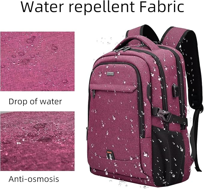 DUSLANG 17 Inch Laptop Backpack for Travel, Water Resistant College Backpack for Women, Laptop Bag with USB Charging Port and Clear Toiletry Bag, Work Backpack, Rose