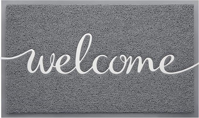 Door Mat, Welcome Mat Low Profile Floor Mat Front Doormat Indoor and Outdoor Doormat Non Slip Rugs for Entryway, Patio, High Traffic Areas (32"x20", Grey-Welcome)