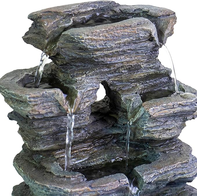 Ferrisland 5-Tier Cascading Tabletop Fountain with LED Lights - Indoor Water Fountain Decor Tabletop Small Relaxation Waterfall Feature Dark Gray