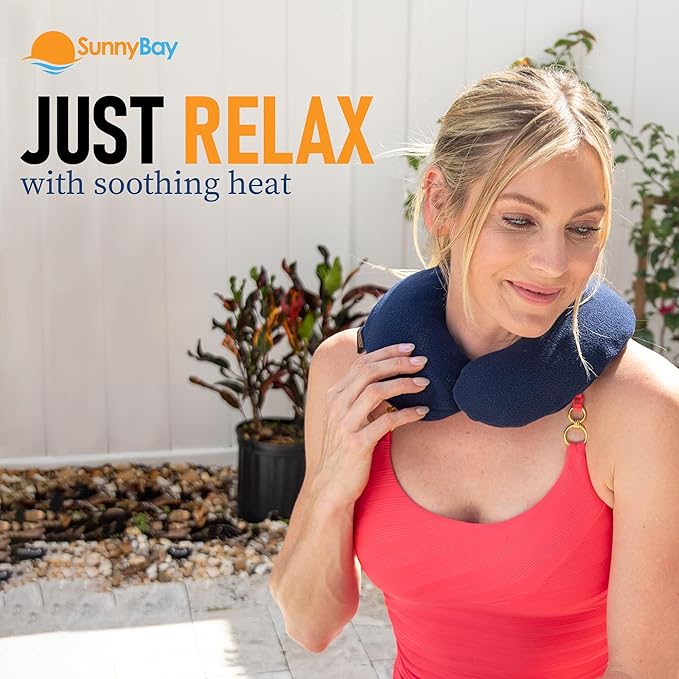 SunnyBay Microwave Heating Pad, Microwavable Heated Neck Pillow for Moist Hot Therapy, Heated Neck and Shoulder Wrap with Wheat Filling and Washable Cover, 12"X12"X2", 2.5 lbs, Navy Blue