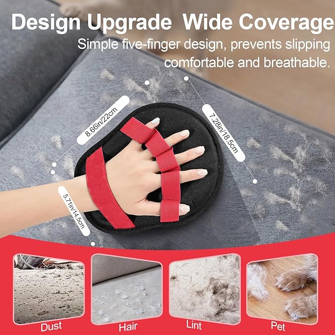 Newly Upgraded Pet Hair Removal Glove for Cats & Dogs,Reusable Electrostatic Pet Hair Gloves,Pet Hair Remover Tool for Clothing, Couch, Carpet, Car Seat (Red)
