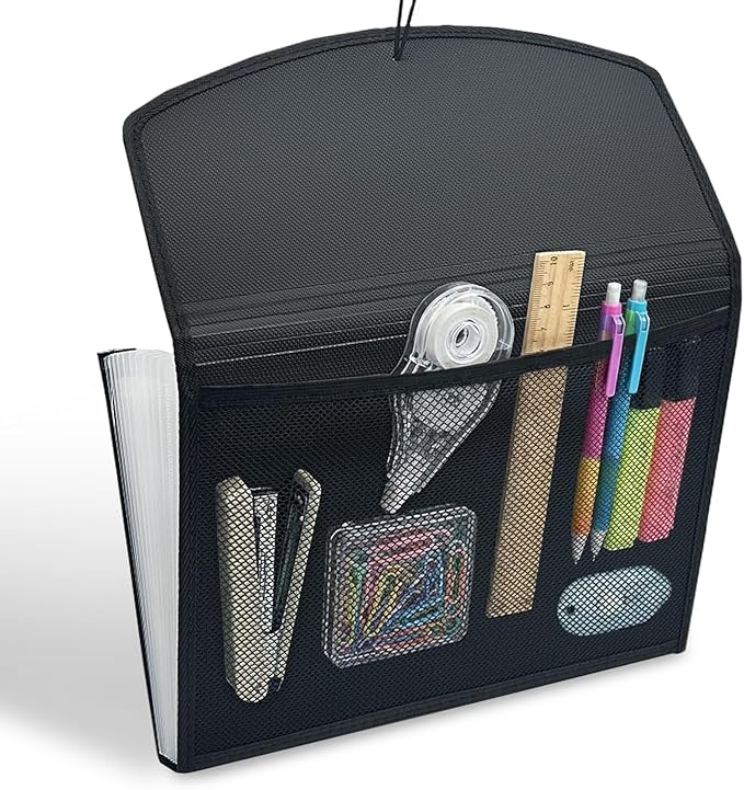 H4D 13-Pocket Accordion File Organizer with Mesh Pocket, Expanding File Folder with Tabs, Expandable Document Organizer for Home Office School, Letter Size, Black