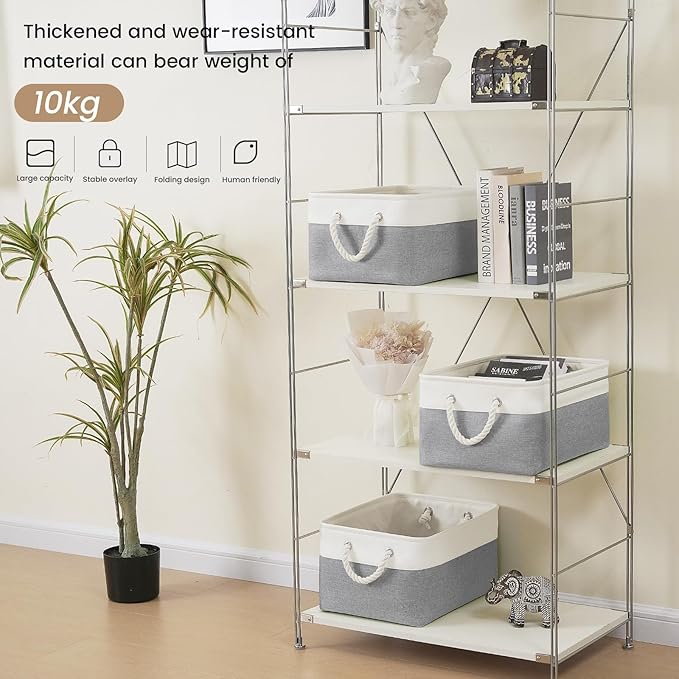 VQRTEXA Large Storage Baskets - 15.7x11.8x8.26 inch Storage Bins for Shelves and Closet Organizing, Foldable Fabric Bin for Home Organization Clothes and Laundry (6-Pack, White&Gray)