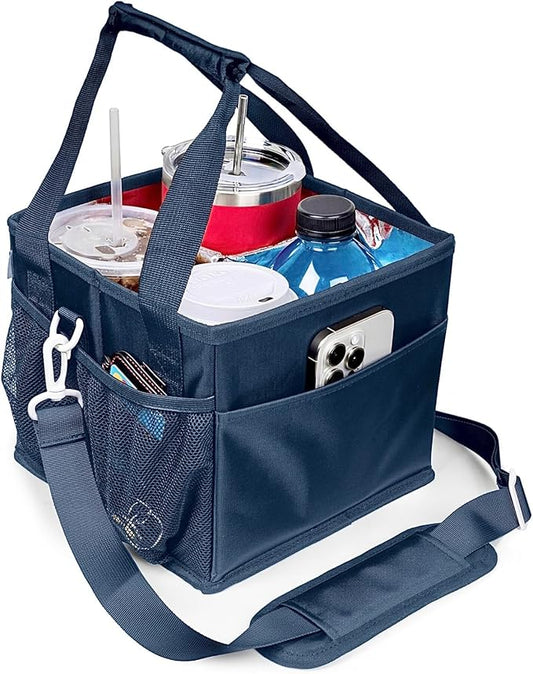 Reusable Drink Carrier with Handle – Tip-Resistant 4 Cup Carrier with Shoulder Strap for Delivery – Insulated, Foldable, Adjustable Dividers – Portable Caddy Tote Bag, Drink Holder for Car