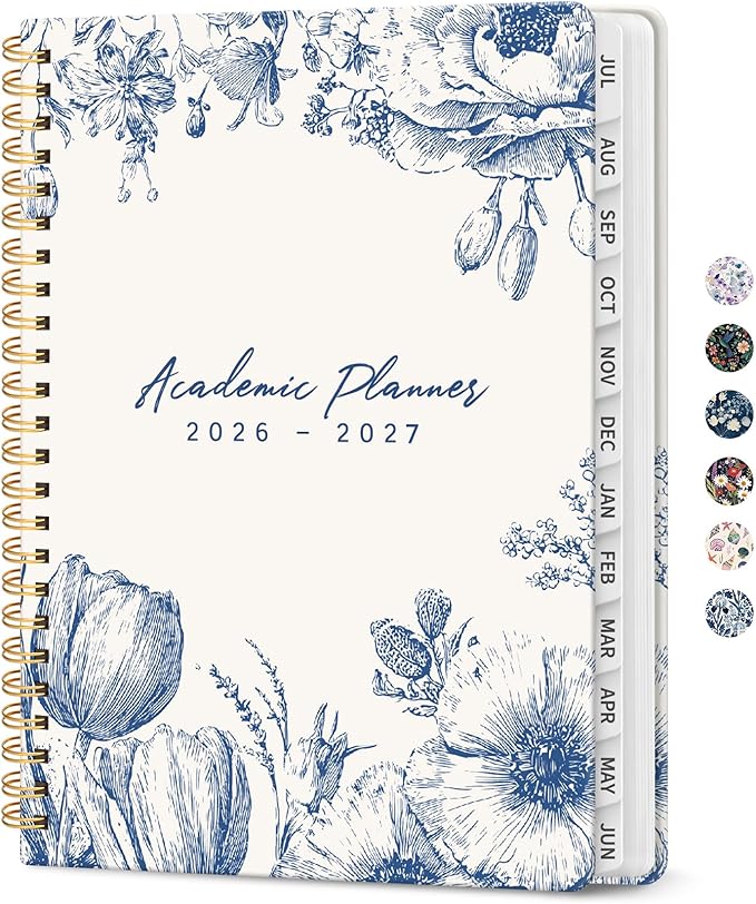 Planner 2026-2027, Academic Year Monthly and Weekly Calendar Planner, Jul 2026 - Jun 2027, Hardcover Teacher Student Planning Agenda book with Tabs, Perfect for School Office Supplies, 8.5" x 11" - Blue Elegance