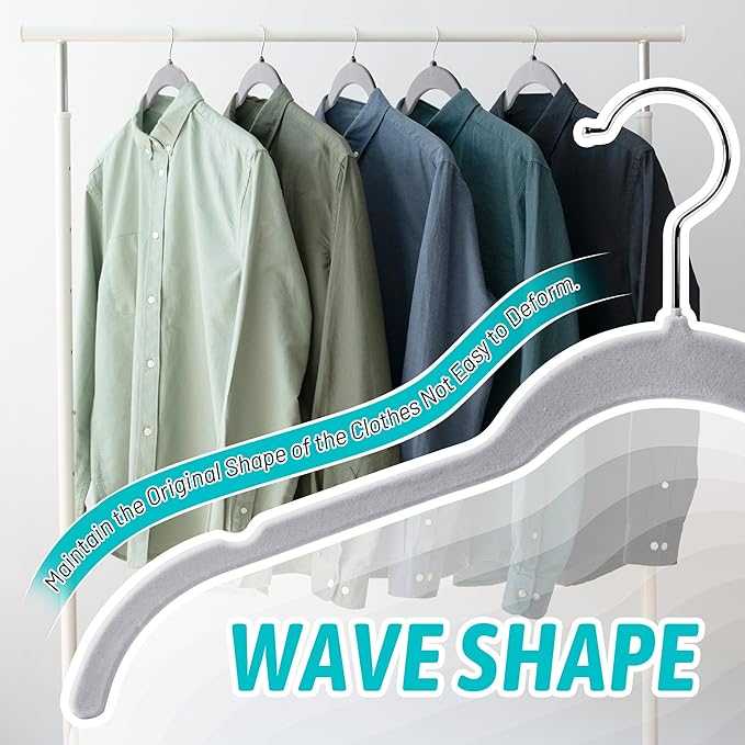 Premium Velvet Shirt Hangers 30 Pack, Space-Saving Non-Slip Felt Hanger with 360° Swivel Hook, Slim Flocked Hangers for Strappy Dresses, Blouses, Tank Tops (Grey)