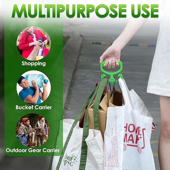 2-Pack Grocery Bag Carrier Handle – Heavy Duty Plastic Bag Holder for Shopping, Buckets & More | Comfortable Grip, Holds 100lbs – Reusable & Easy to Carry