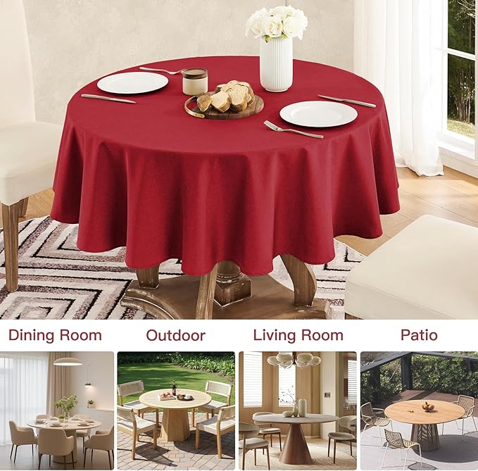 Veblandy Tablecloth Linen Textured Waterproof & Stain Resistant Table Cloth Wrinkle Free Decorative Fabric Farmhouse Table Cover for Dining/Party/Buffet/Wedding, 60 x 60 Inch, Red